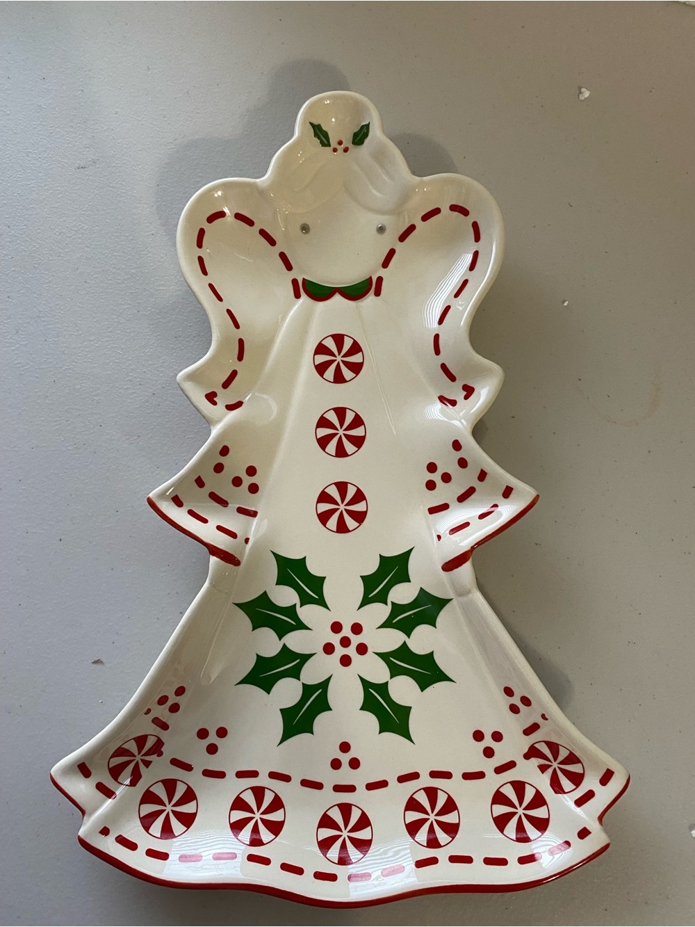 Temp‑Tations White Angel Holiday Serving Platter with Red & Green Accents